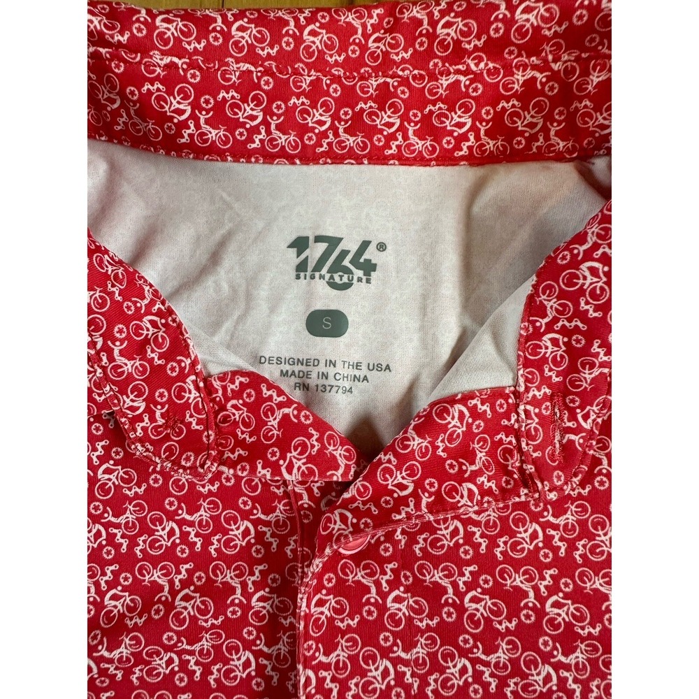 1764 "Gear Up" Hibiscus Golf Active Polo Men's Small Bicycle AOP - Picture 3 of 7